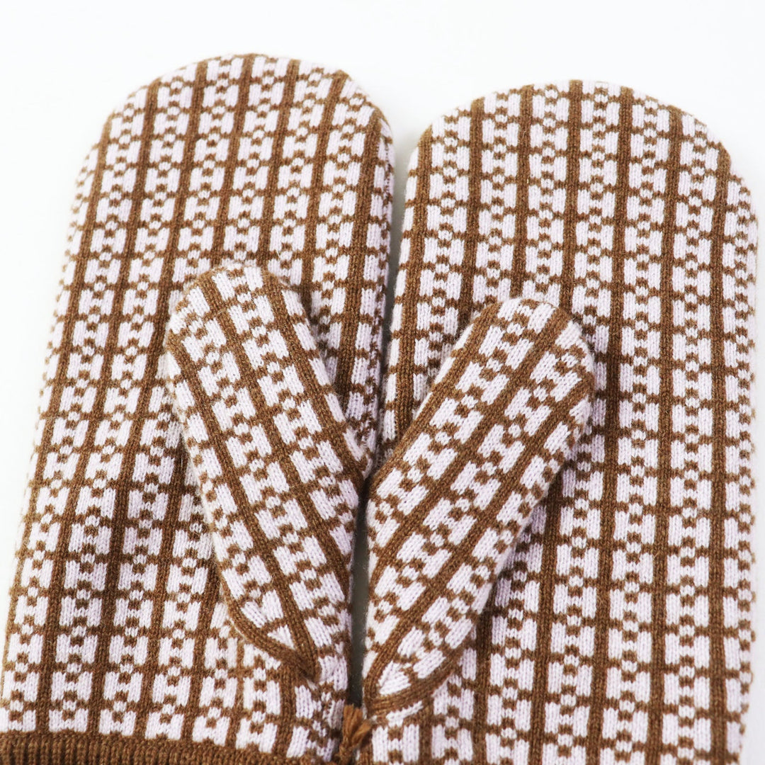 HERMES gloves Main: 100% cashmere Brown pink Hope Women M Used Authentic