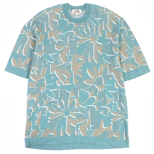 HERMES Short sleeve knit Main: 100% cotton Light blue mens XL Used Authentic