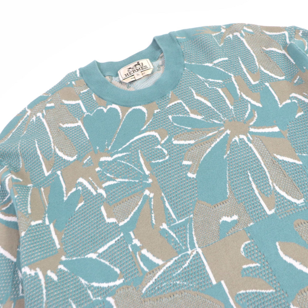HERMES Short sleeve knit Main: 100% cotton Light blue mens XL Used Authentic