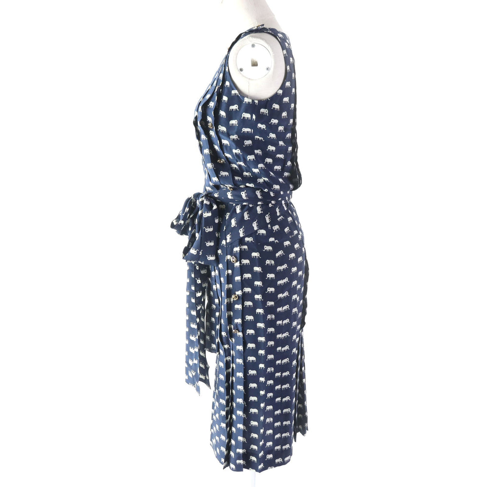 CHANEL one piece Silk.Cotton canvas Navy Ivory Women 34 Used Authentic
