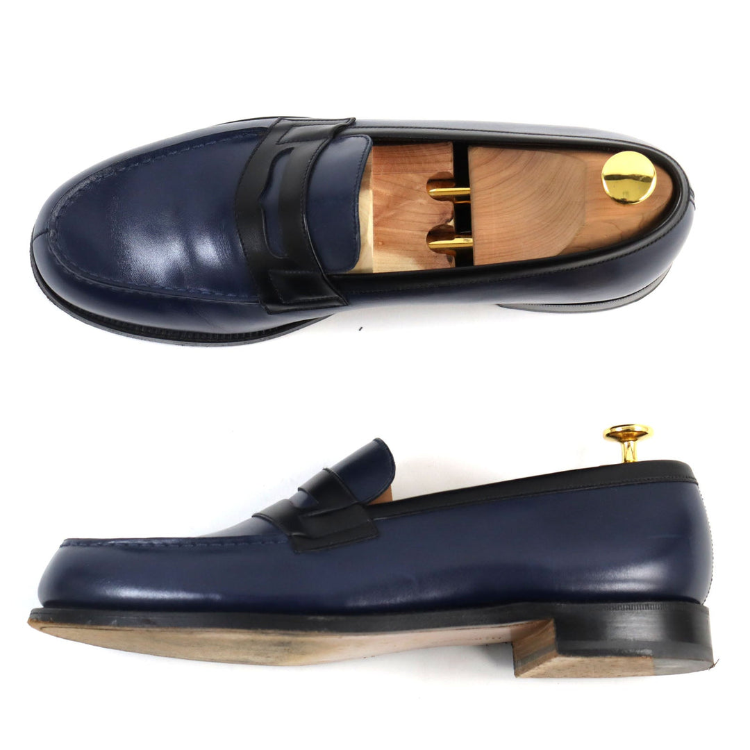 J.M WESTON loafers 505360 Main: Leather Navy black 180 Combi Signature Loafer mens 8 Used Authentic