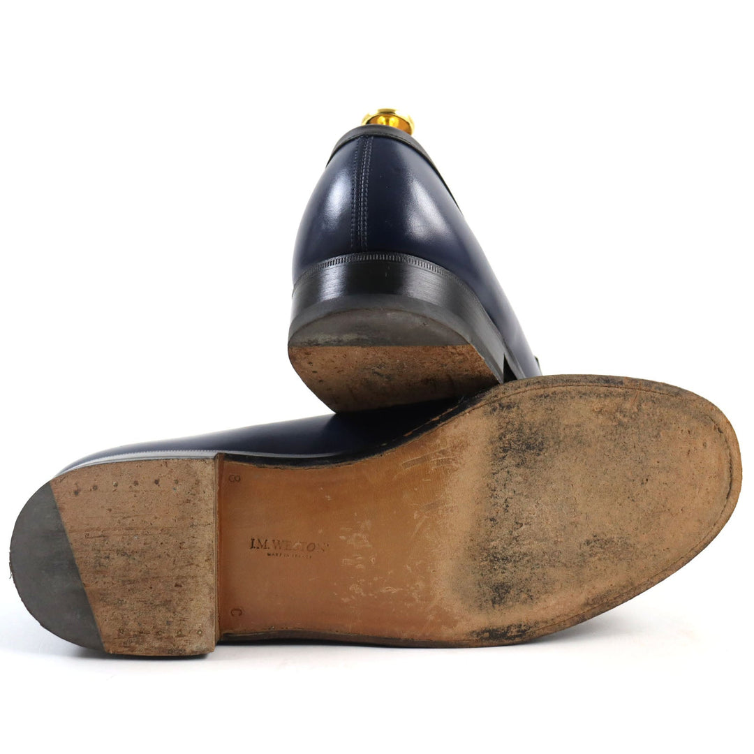J.M WESTON loafers 505360 Main: Leather Navy black 180 Combi Signature Loafer mens 8 Used Authentic