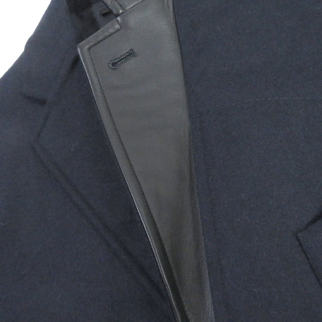 HERMES tailored jacket Outer: 100% wool, Lining: 100% cupra, Part: 100% cotton, Part: Lamb leather Navy mens 44 Used Authentic