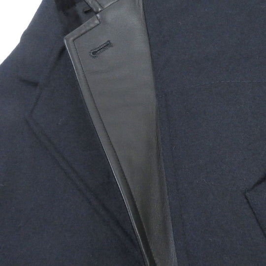 HERMES tailored jacket Outer: 100% wool, Lining: 100% cupra, Part: 100% cotton, Part: Lamb leather Navy mens 44 Used Authentic