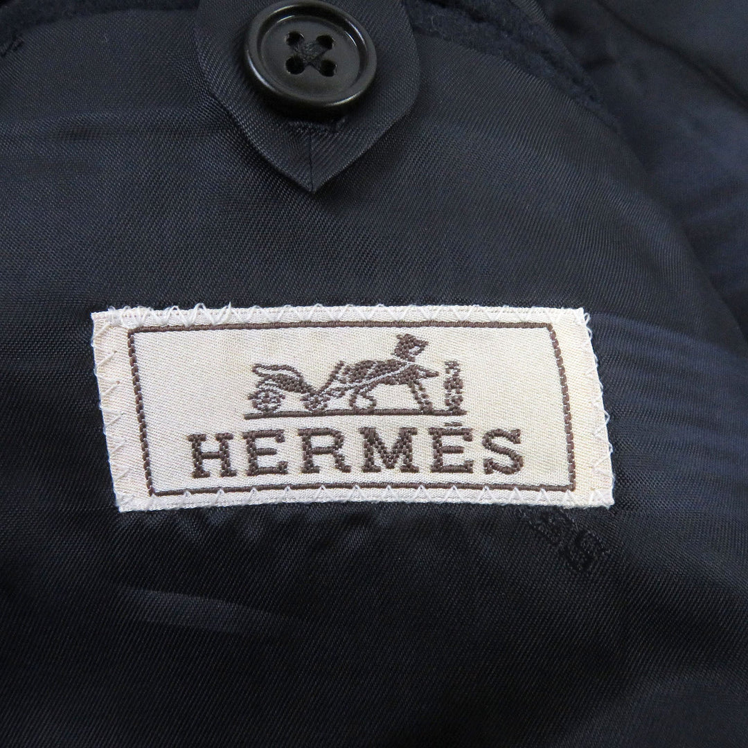 HERMES tailored jacket Outer: 100% wool, Lining: 100% cupra, Part: 100% cotton, Part: Lamb leather Navy mens 44 Used Authentic