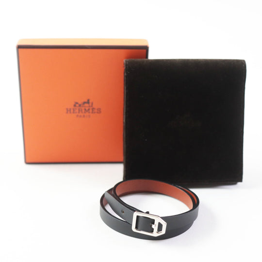 HERMES bracelet Main: Leather Black brown Women Used Authentic