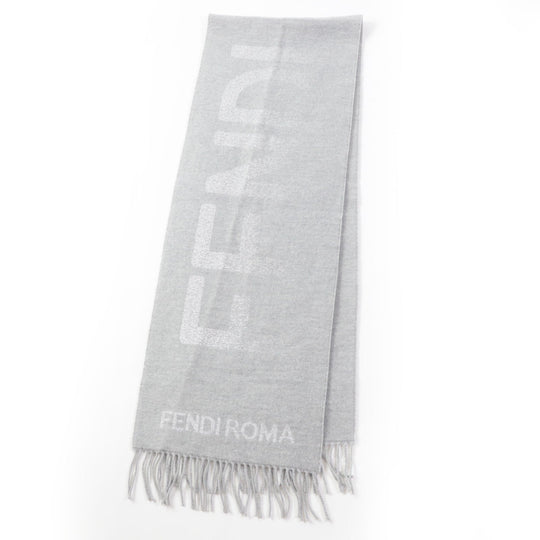 FENDI Scarf Main: 60% wool, 23% cashmere, 13% rayon, 4% metal fiber Light Gray Silver FXT485 AROQ TU Women Used Authentic