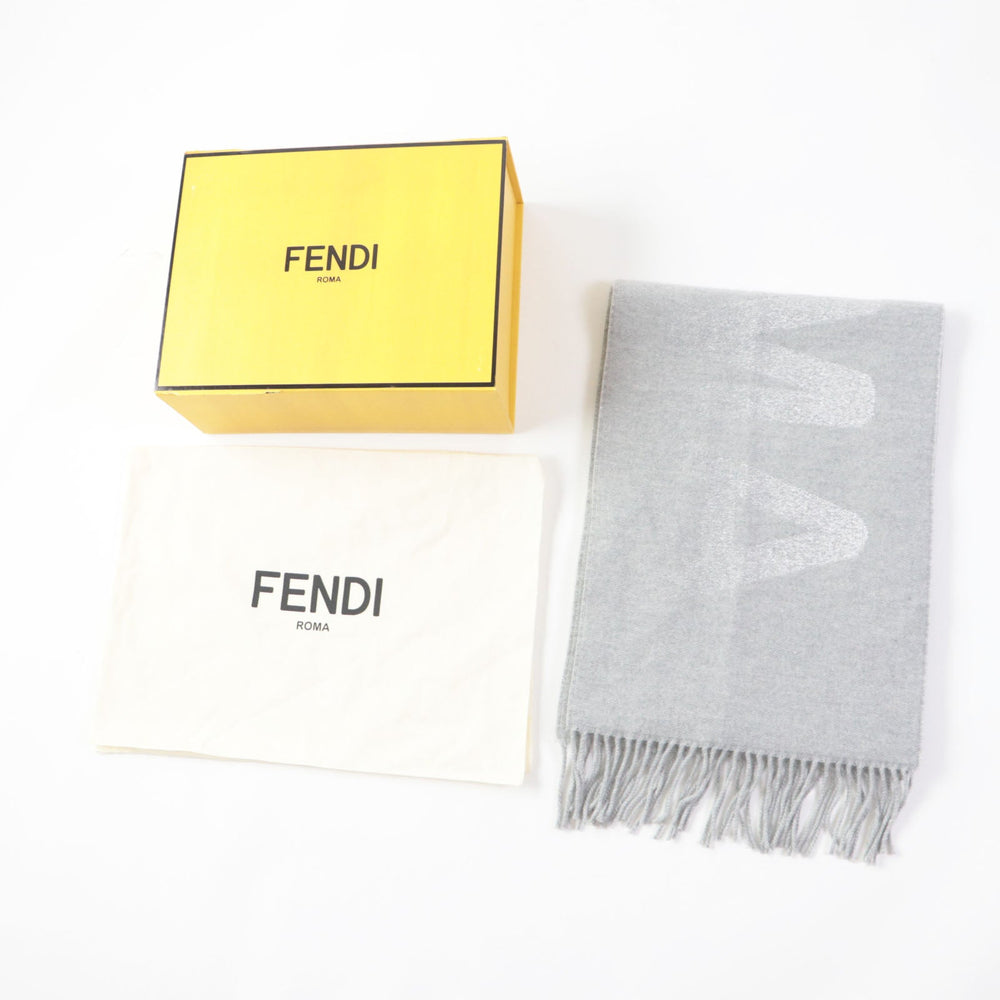 FENDI Scarf Main: 60% wool, 23% cashmere, 13% rayon, 4% metal fiber Light Gray Silver FXT485 AROQ TU Women Used Authentic