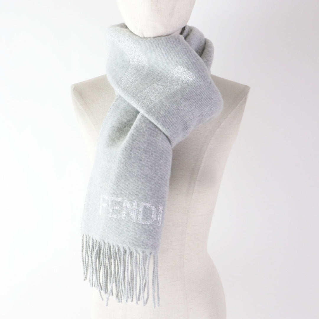 FENDI Scarf Main: 60% wool, 23% cashmere, 13% rayon, 4% metal fiber Light Gray Silver FXT485 AROQ TU Women Used Authentic