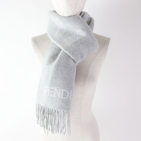 FENDI Scarf Main: 60% wool, 23% cashmere, 13% rayon, 4% metal fiber Light Gray Silver FXT485 AROQ TU Women Used Authentic