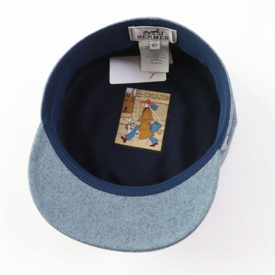 HERMES Casquette Outer: 100% cashmere, Lining: 65% viscose (rayon), Lining: 35% silk, Lining trim: 56% cotton, 44% viscose Lining decoration: 100% polyester blue Dauville Women 57 Used Authentic