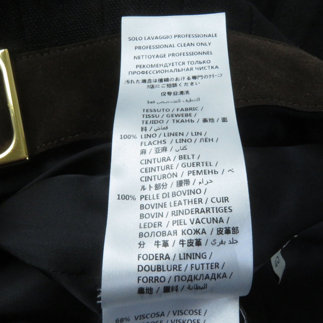 GUCCI Pleated skirt 511243 Outer: 100% linen, Lining: 68% rayon, Lining: 32% silk, Part: suede leather Black brown Women 40 Used Authentic