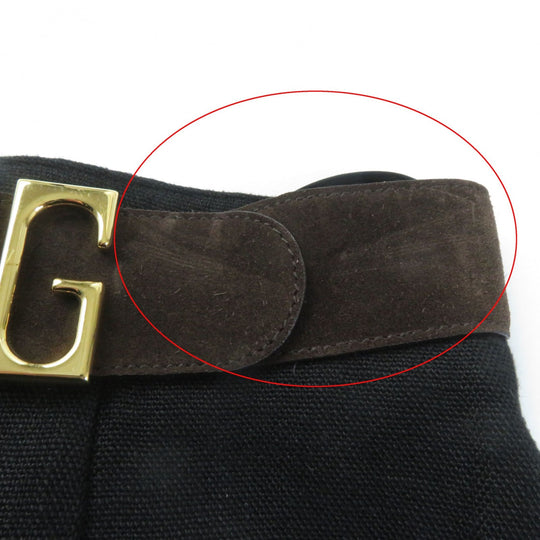 GUCCI Pleated skirt 511243 Outer: 100% linen, Lining: 68% rayon, Lining: 32% silk, Part: suede leather Black brown Women 40 Used Authentic