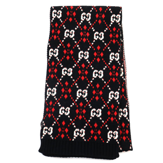 GUCCI Scarf Main: 64% cotton, Main: 36% wool Black type mens Used Authentic