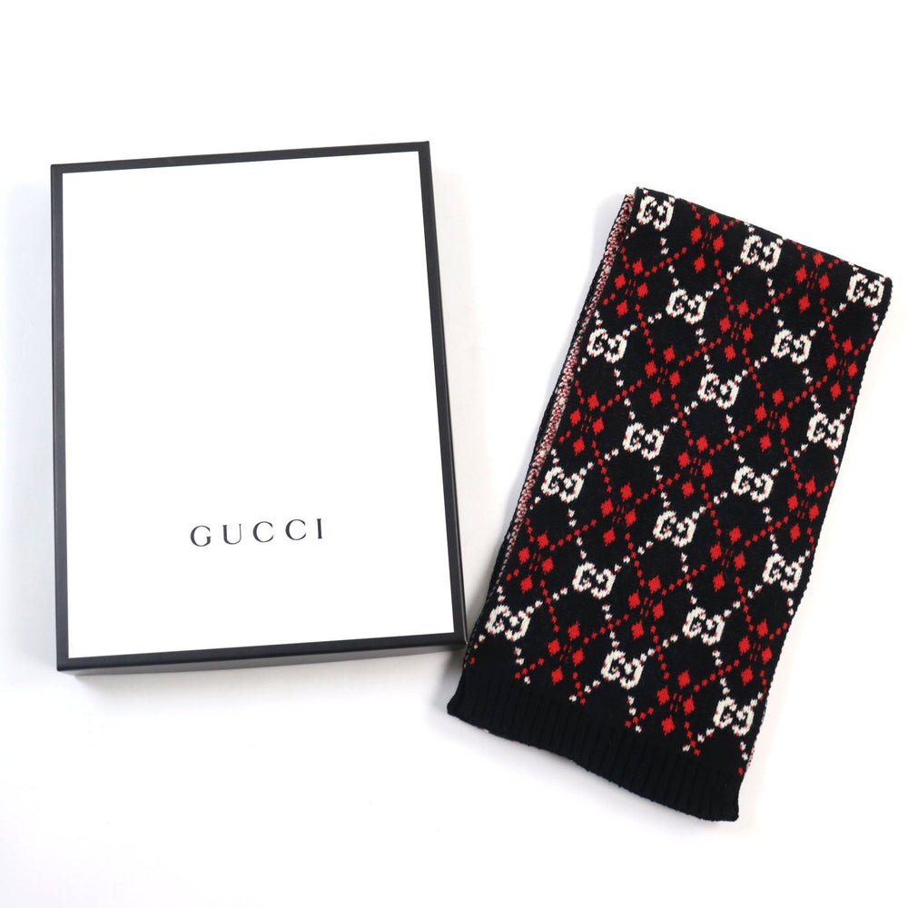 GUCCI Scarf Main: 64% cotton, Main: 36% wool Black type mens Used Authentic