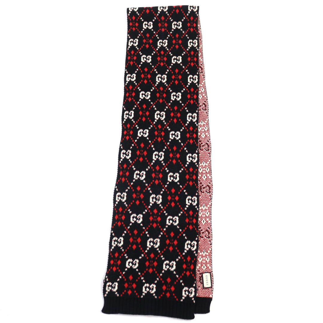 GUCCI Scarf Main: 64% cotton, Main: 36% wool Black type mens Used Authentic