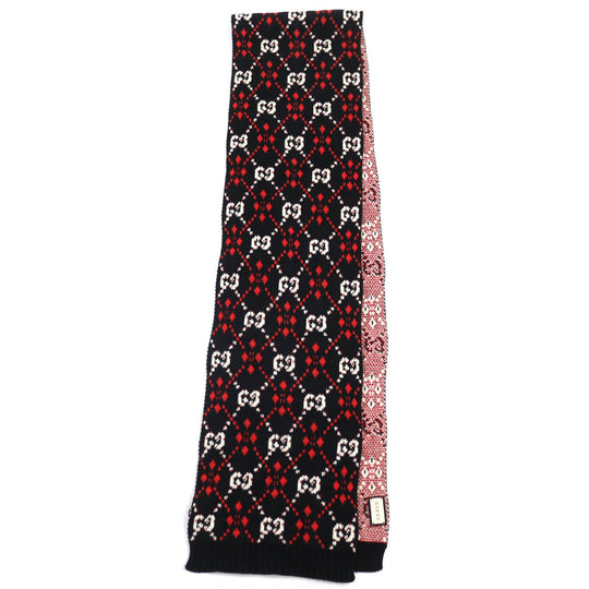 GUCCI Scarf Main: 64% cotton, Main: 36% wool Black type mens Used Authentic
