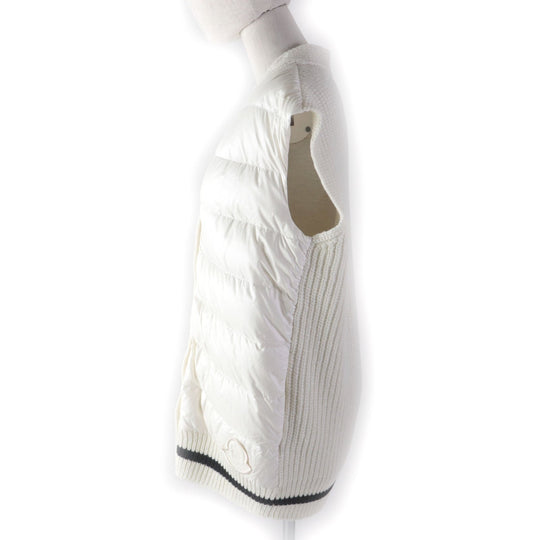 MONCLER Down vest Filling: 90% down, Filling: 10% feather, Main: 90% wool, Main: 10% nylon, Front body front side: 100% nylon, Front body back side: 100% nylon White black GILET TRICOT Women S Used Authentic