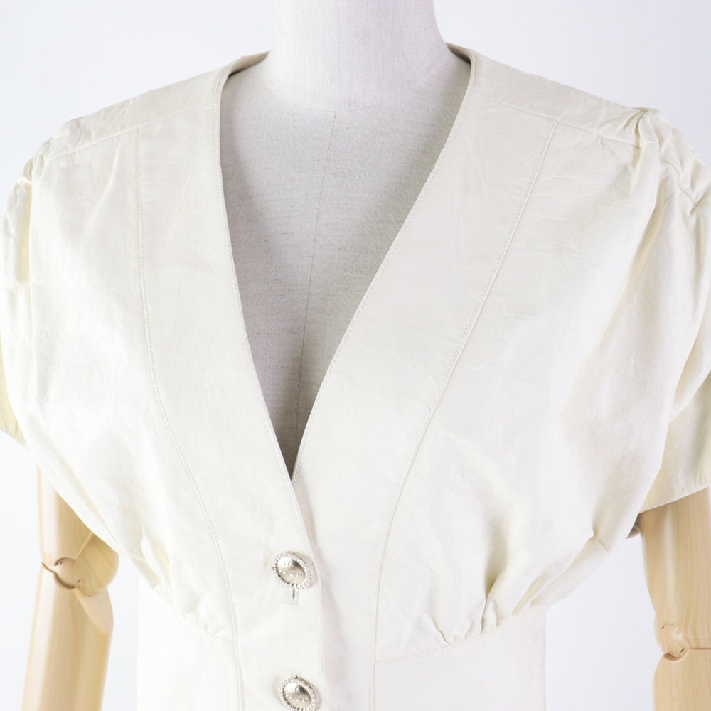 CHANEL leather jacket P60304 Outer: 100% lambskin; Lining: 75% cotton, 25% silk Ivory LA PAUSA Women 34 Used Authentic