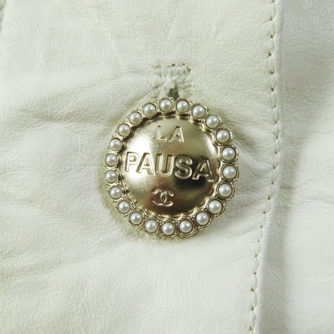 CHANEL leather jacket P60304 Outer: 100% lambskin; Lining: 75% cotton, 25% silk Ivory LA PAUSA Women 34 Used Authentic