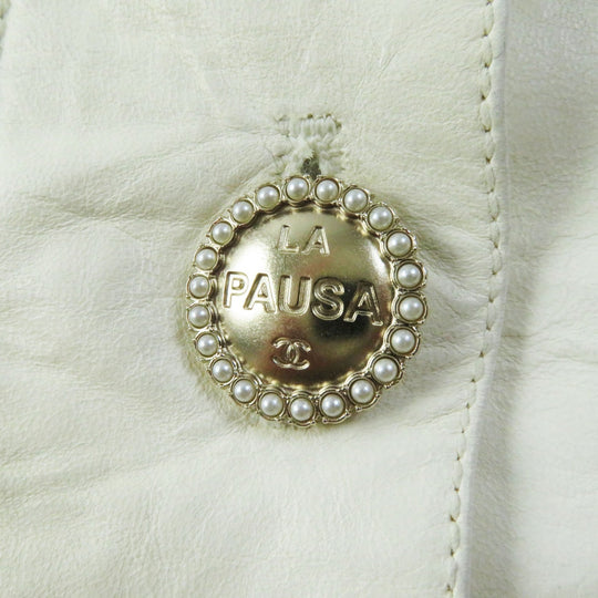 CHANEL leather jacket P60304 Outer: 100% lambskin; Lining: 75% cotton, 25% silk Ivory LA PAUSA Women 34 Used Authentic
