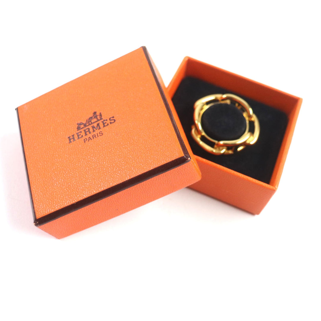 HERMES Scarf ring Gold Plated gold Lugate Chene Dunkle Women Used Authentic