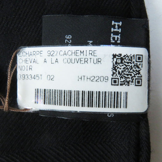 HERMES shawl Main: 92% cashmere, Main: 8% silk black Cheval a la Couverture Rectangle Horse Blanket Women Used Authentic