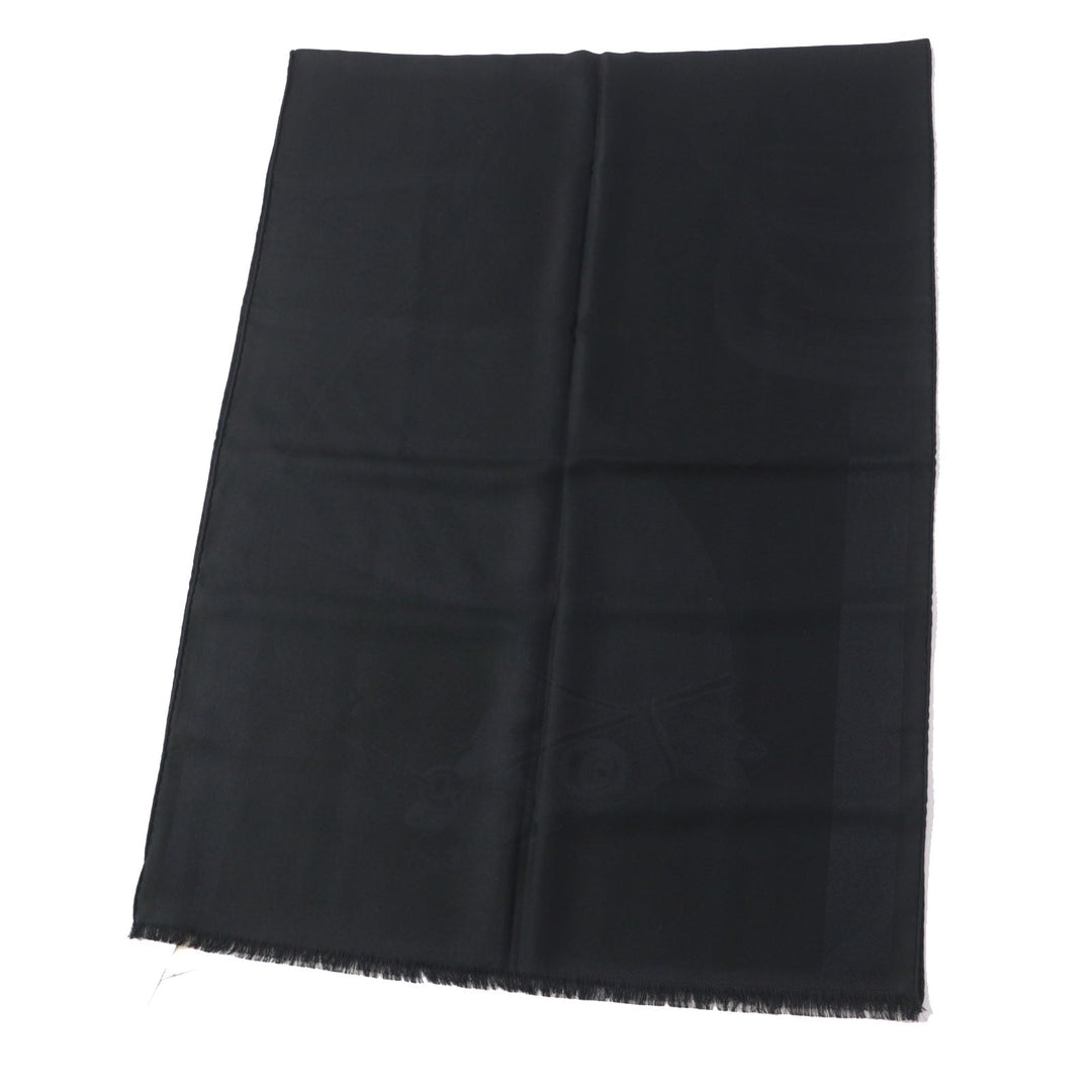 HERMES shawl Main: 92% cashmere, Main: 8% silk black Cheval a la Couverture Rectangle Horse Blanket Women Used Authentic