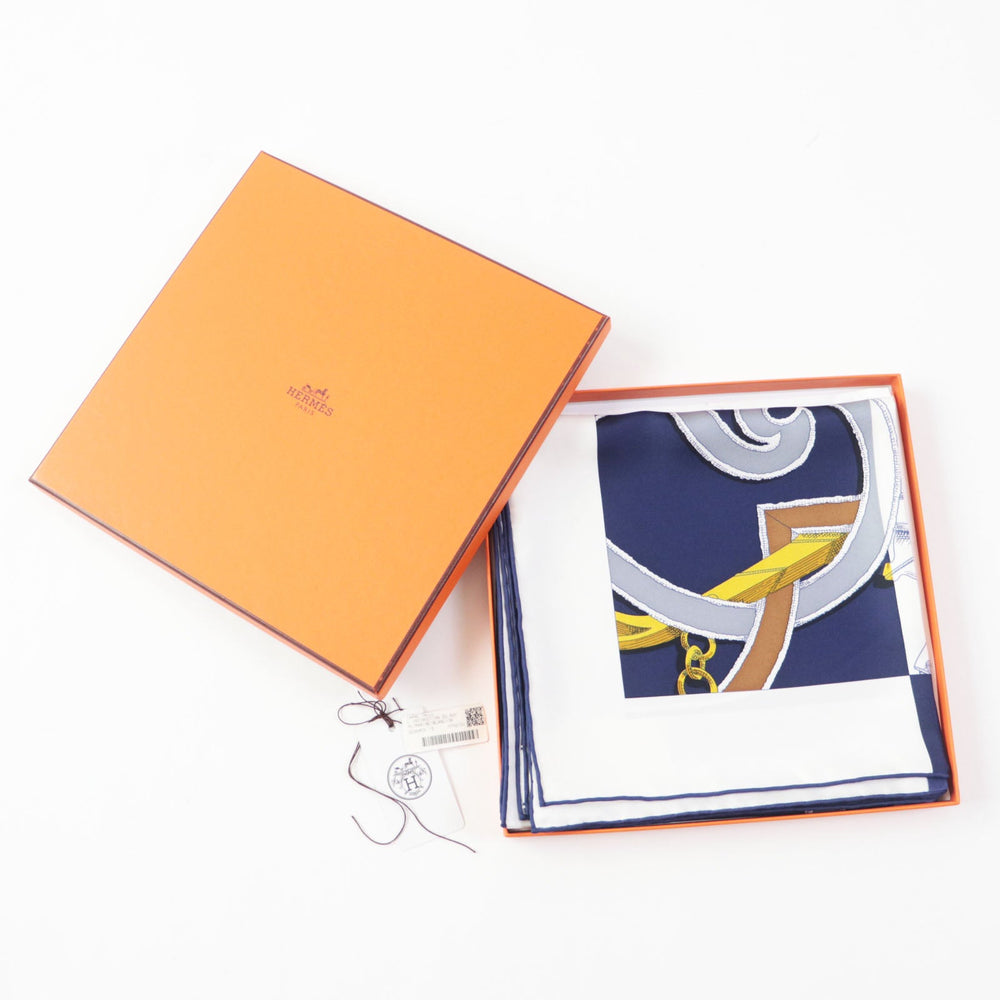 HERMES scarf Main: 100% silk HG/MARINE/BLANCO/OR The Art of Rulership Carre90 Women Used Authentic