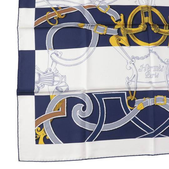 HERMES scarf Main: 100% silk HG/MARINE/BLANCO/OR The Art of Rulership Carre90 Women Used Authentic