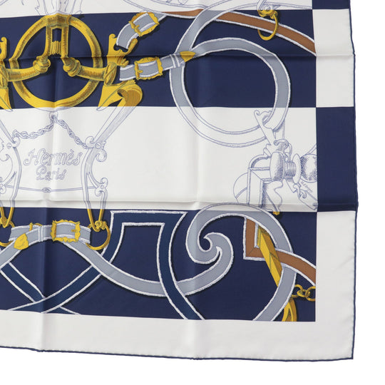 HERMES scarf Main: 100% silk HG/MARINE/BLANCO/OR The Art of Rulership Carre90 Women Used Authentic