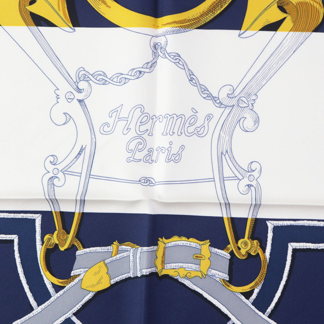 HERMES scarf Main: 100% silk HG/MARINE/BLANCO/OR The Art of Rulership Carre90 Women Used Authentic
