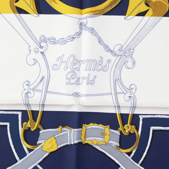 HERMES scarf Main: 100% silk HG/MARINE/BLANCO/OR The Art of Rulership Carre90 Women Used Authentic