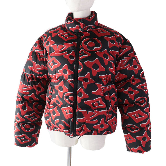 LOUIS VUITTON Down jacket Outer: 100% polyester, Lining: 53% rayon, Lining: 47% cupra, Filling: 90% down, Filling: 10% feather Red black Tufted monogram Women 38 Used Authentic