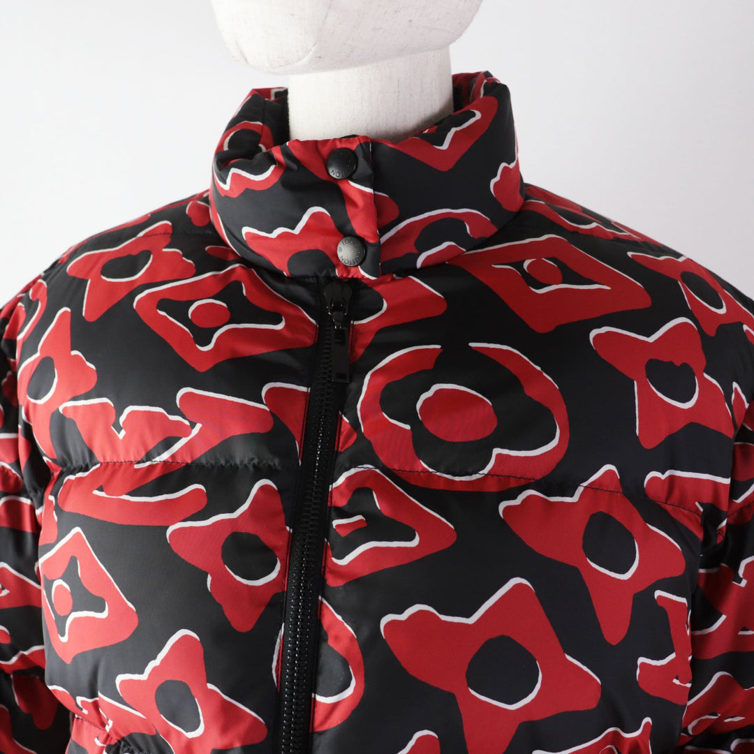 LOUIS VUITTON Down jacket Outer: 100% polyester, Lining: 53% rayon, Lining: 47% cupra, Filling: 90% down, Filling: 10% feather Red black Tufted monogram Women 38 Used Authentic