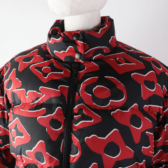 LOUIS VUITTON Down jacket Outer: 100% polyester, Lining: 53% rayon, Lining: 47% cupra, Filling: 90% down, Filling: 10% feather Red black Tufted monogram Women 38 Used Authentic