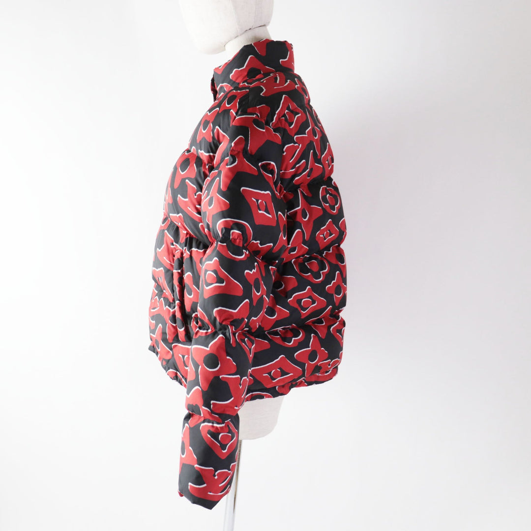 LOUIS VUITTON Down jacket Outer: 100% polyester, Lining: 53% rayon, Lining: 47% cupra, Filling: 90% down, Filling: 10% feather Red black Tufted monogram Women 38 Used Authentic