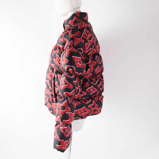 LOUIS VUITTON Down jacket Outer: 100% polyester, Lining: 53% rayon, Lining: 47% cupra, Filling: 90% down, Filling: 10% feather Red black Tufted monogram Women 38 Used Authentic