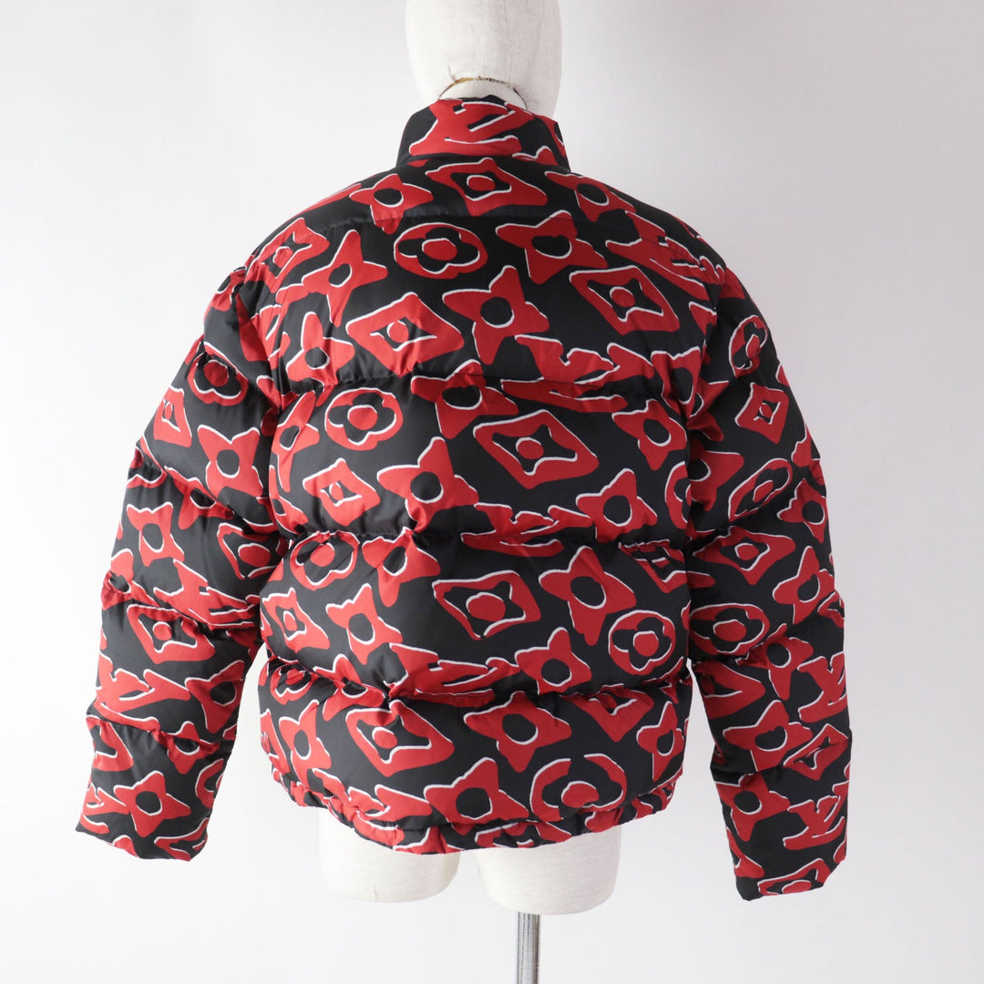 LOUIS VUITTON Down jacket Outer: 100% polyester, Lining: 53% rayon, Lining: 47% cupra, Filling: 90% down, Filling: 10% feather Red black Tufted monogram Women 38 Used Authentic