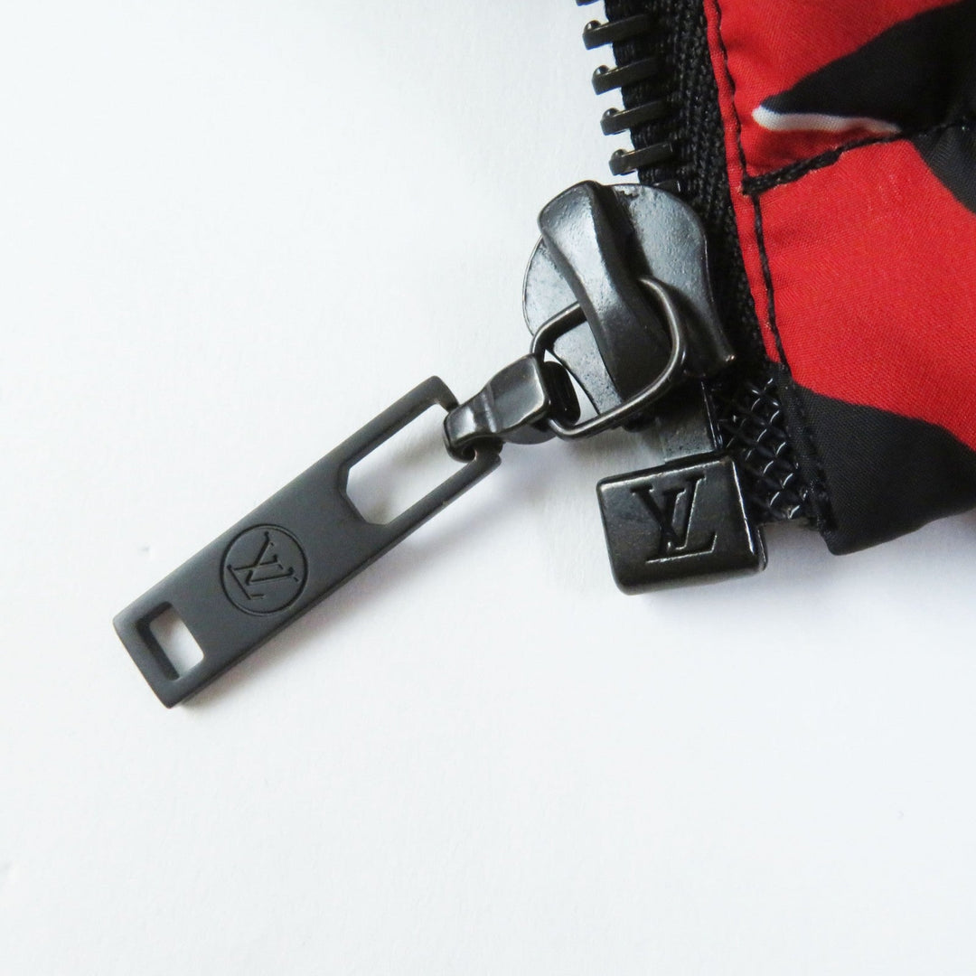 LOUIS VUITTON Down jacket Outer: 100% polyester, Lining: 53% rayon, Lining: 47% cupra, Filling: 90% down, Filling: 10% feather Red black Tufted monogram Women 38 Used Authentic