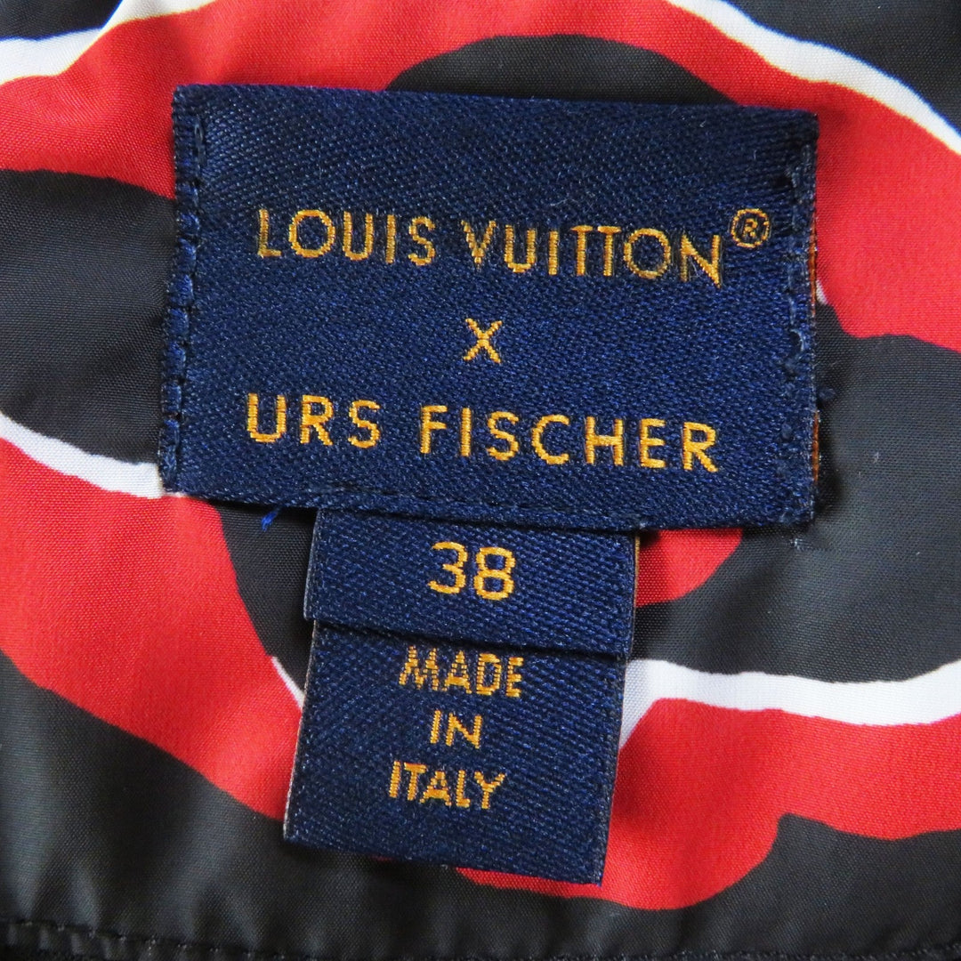 LOUIS VUITTON Down jacket Outer: 100% polyester, Lining: 53% rayon, Lining: 47% cupra, Filling: 90% down, Filling: 10% feather Red black Tufted monogram Women 38 Used Authentic