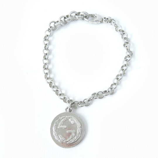 GUCCI bracelet 433499 Main�FAG925 Silver Interlocking G BEE Coin Women 18 Used Authentic