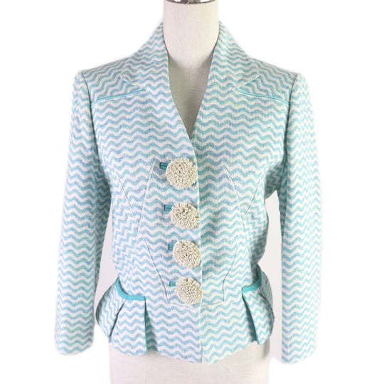 LOUIS VUITTON blazer Outer material: 46% rayon, Outer material: 27% cotton, Outer material: 24% wool, Outer material: 3% nylon, Lining: 100% silk Light blue Tweet Jacket Chevron stripe decorative buttons Women 34 Used Authentic