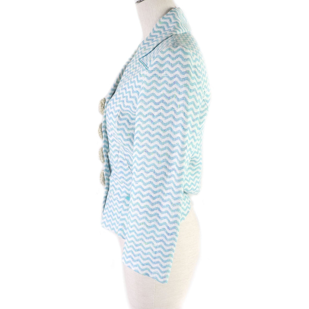 LOUIS VUITTON blazer Outer material: 46% rayon, Outer material: 27% cotton, Outer material: 24% wool, Outer material: 3% nylon, Lining: 100% silk Light blue Tweet Jacket Chevron stripe decorative buttons Women 34 Used Authentic