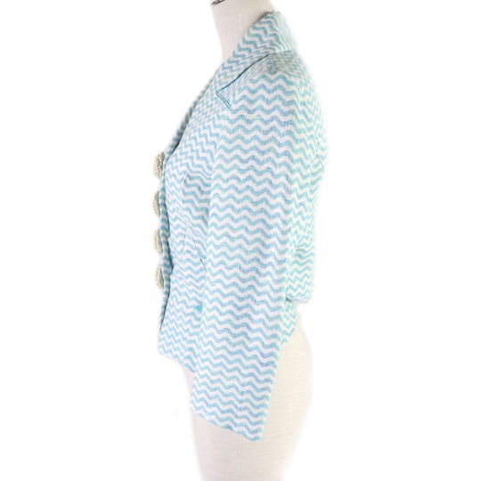 LOUIS VUITTON blazer Outer material: 46% rayon, Outer material: 27% cotton, Outer material: 24% wool, Outer material: 3% nylon, Lining: 100% silk Light blue Tweet Jacket Chevron stripe decorative buttons Women 34 Used Authentic