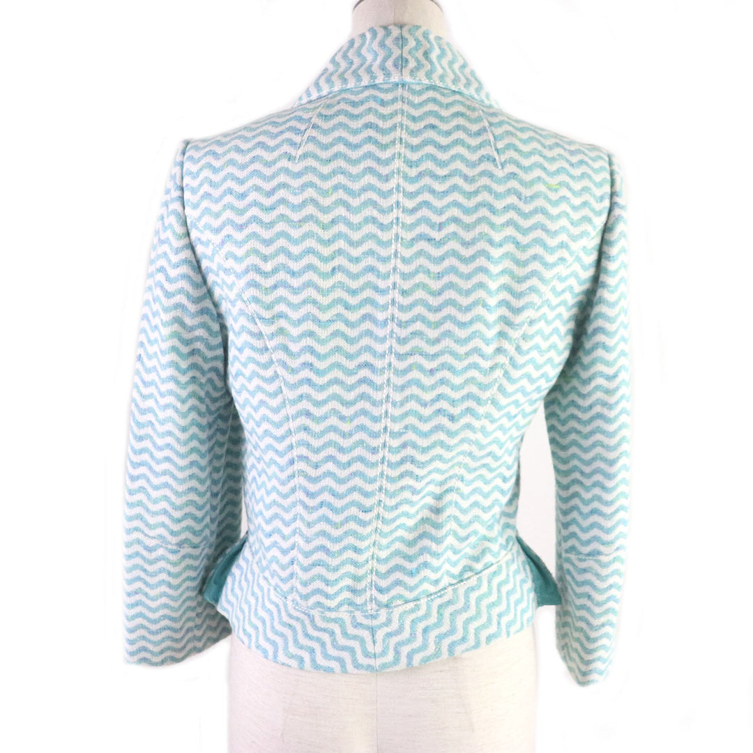 LOUIS VUITTON blazer Outer material: 46% rayon, Outer material: 27% cotton, Outer material: 24% wool, Outer material: 3% nylon, Lining: 100% silk Light blue Tweet Jacket Chevron stripe decorative buttons Women 34 Used Authentic