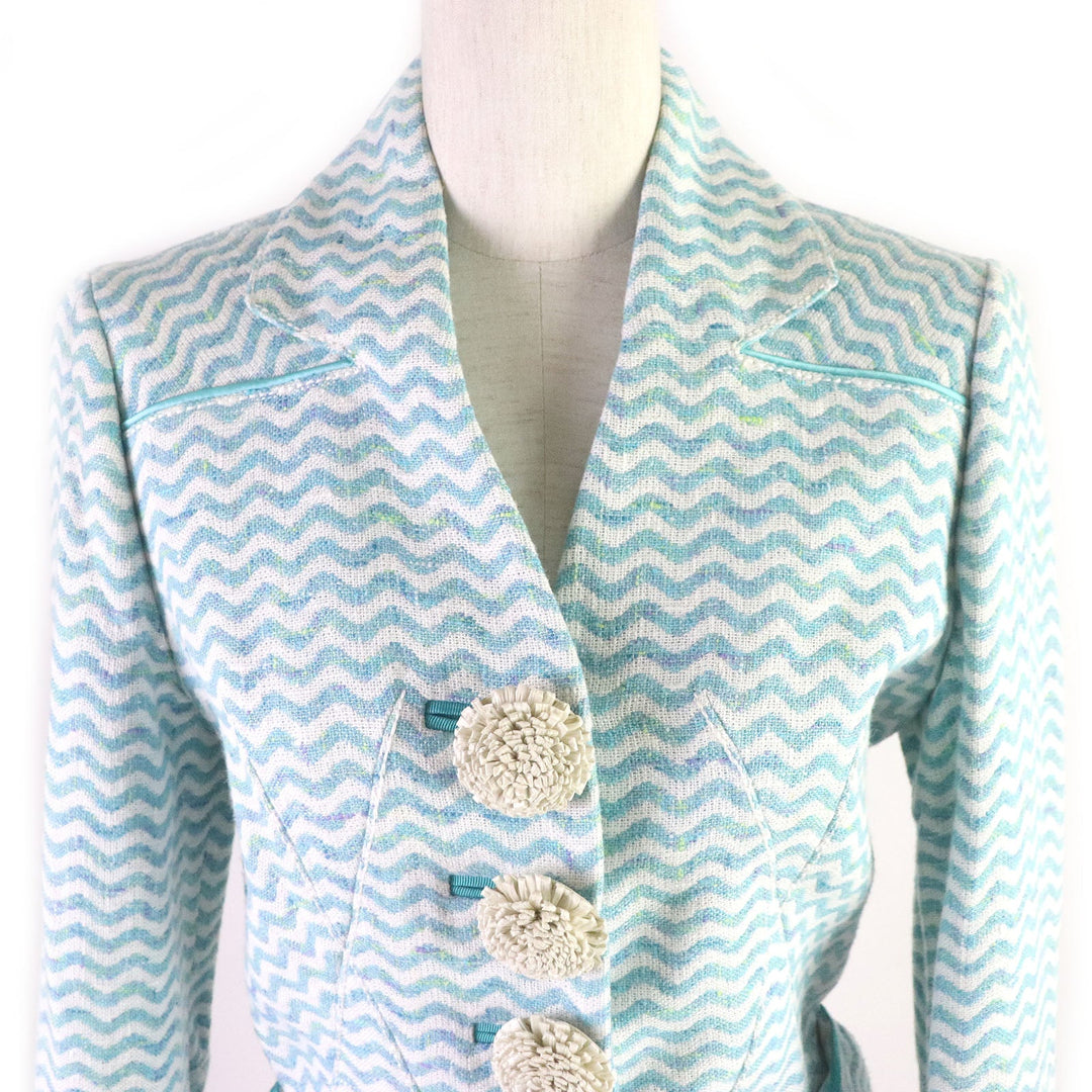 LOUIS VUITTON blazer Outer material: 46% rayon, Outer material: 27% cotton, Outer material: 24% wool, Outer material: 3% nylon, Lining: 100% silk Light blue Tweet Jacket Chevron stripe decorative buttons Women 34 Used Authentic