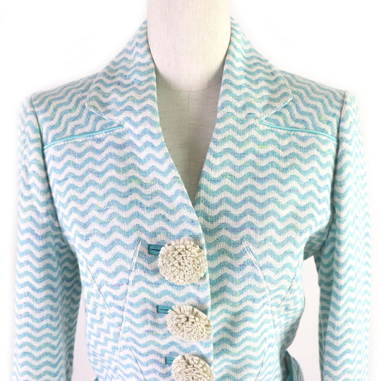 LOUIS VUITTON blazer Outer material: 46% rayon, Outer material: 27% cotton, Outer material: 24% wool, Outer material: 3% nylon, Lining: 100% silk Light blue Tweet Jacket Chevron stripe decorative buttons Women 34 Used Authentic