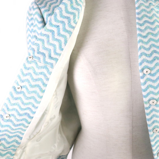 LOUIS VUITTON blazer Outer material: 46% rayon, Outer material: 27% cotton, Outer material: 24% wool, Outer material: 3% nylon, Lining: 100% silk Light blue Tweet Jacket Chevron stripe decorative buttons Women 34 Used Authentic