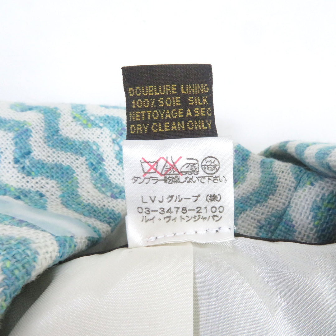 LOUIS VUITTON blazer Outer material: 46% rayon, Outer material: 27% cotton, Outer material: 24% wool, Outer material: 3% nylon, Lining: 100% silk Light blue Tweet Jacket Chevron stripe decorative buttons Women 34 Used Authentic